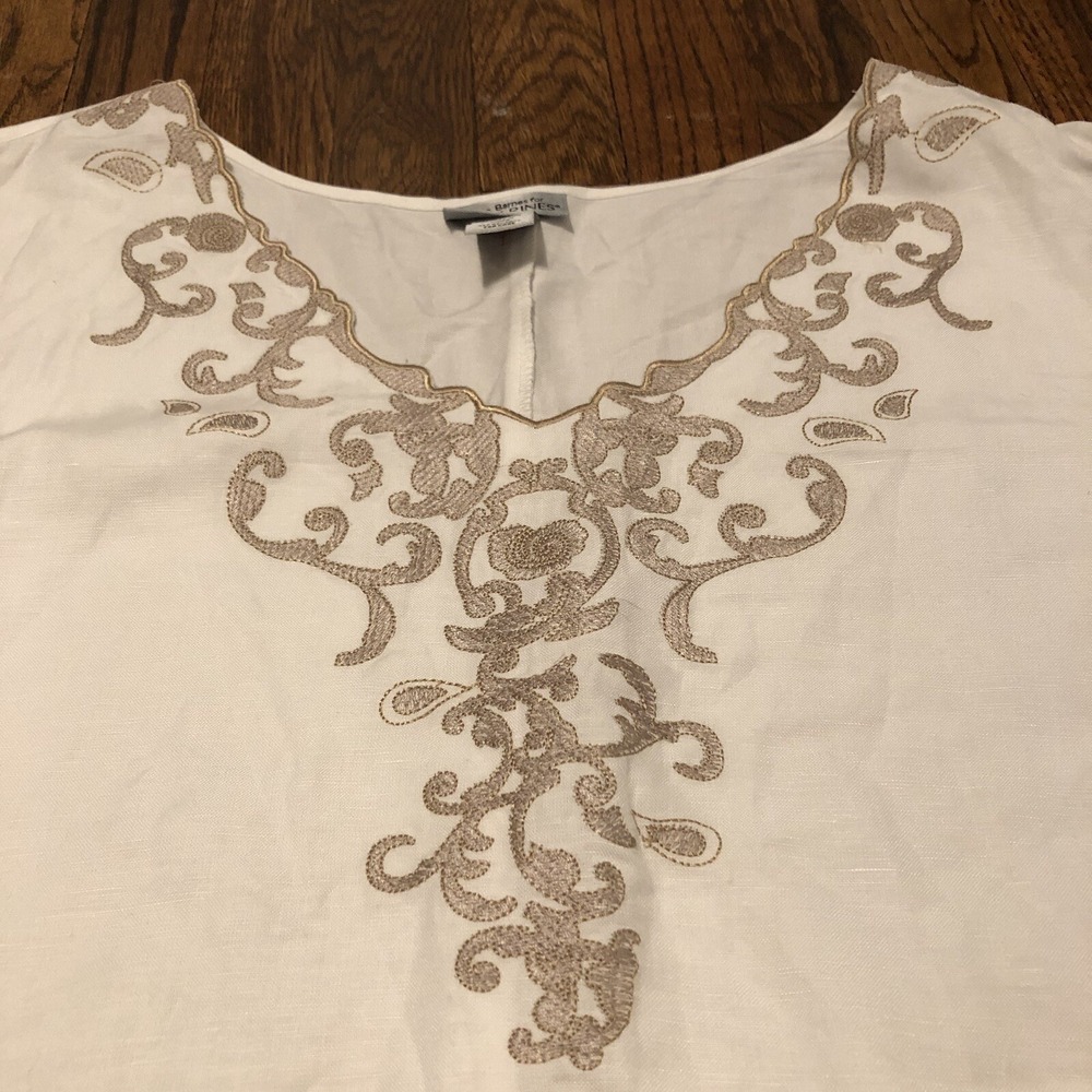 Maggie Barnes Catherines Tank Top Womens 5X White Linen Blend Embroidered Summer - Picture 3 of 5